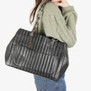 Chanel Large Mademoiselle Black Lambskin Vertical Quilted Tote Bag