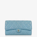 Chanel Large Quillted Lambskin Light Blue Flap Wallet
