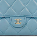 Chanel Large Quillted Lambskin Light Blue Flap Wallet
