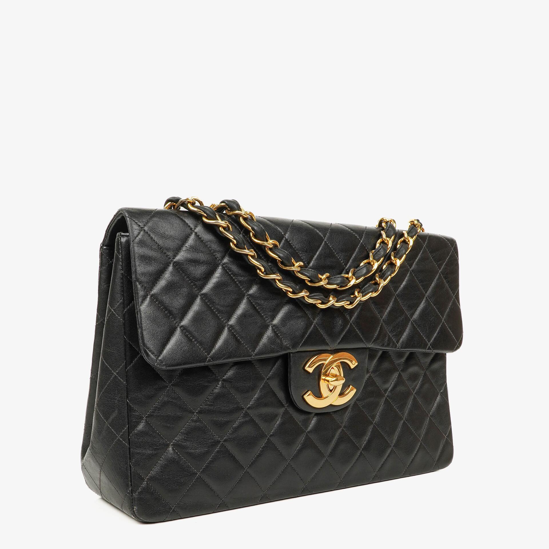 Chanel Maxi Jumbo CC Classic Single Flap Bag Black Quilted Lambskin 24K Gold-Plated Hardware
