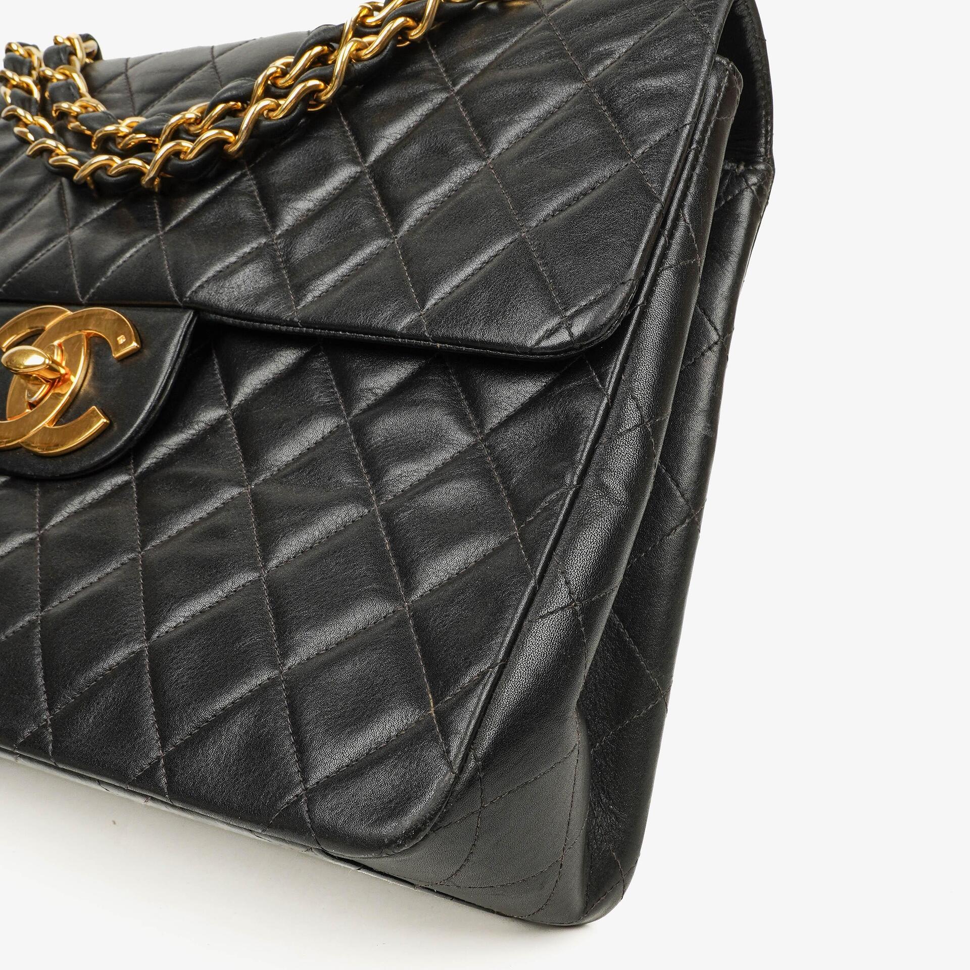 Chanel Maxi Jumbo CC Classic Single Flap Bag Black Quilted Lambskin 24K Gold-Plated Hardware