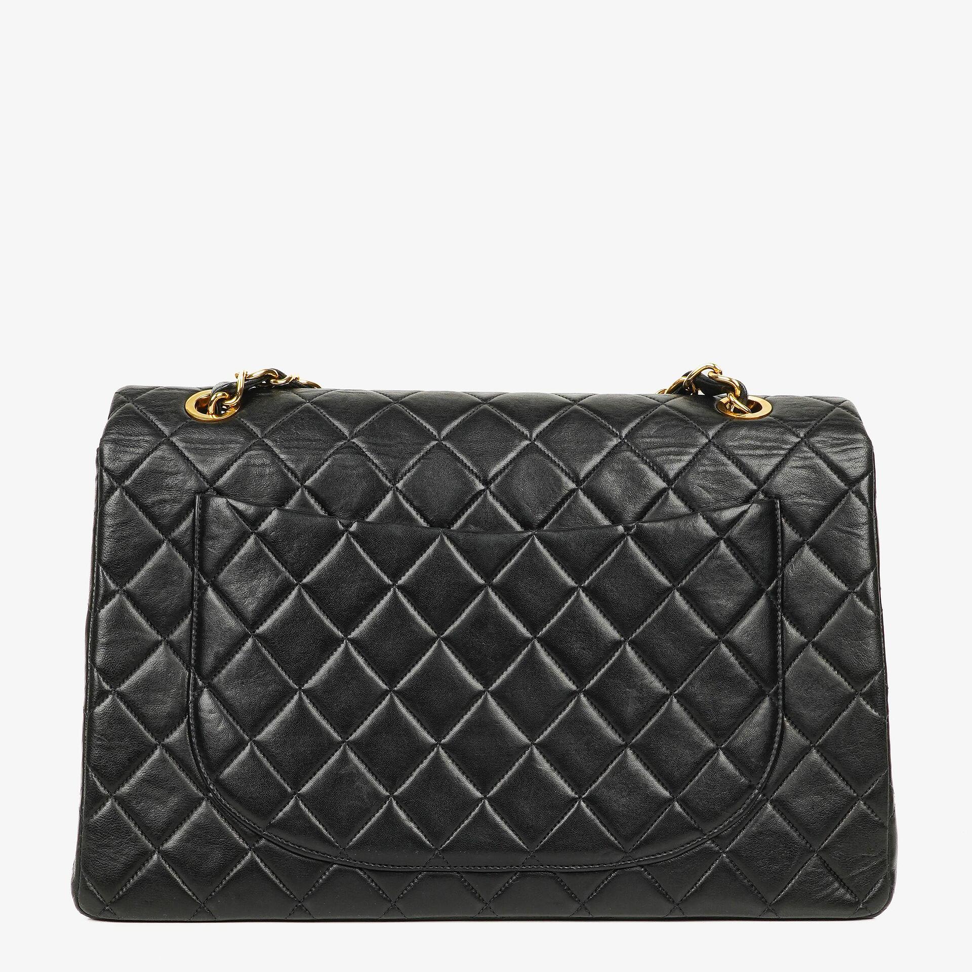 Chanel Maxi Jumbo CC Classic Single Flap Bag Black Quilted Lambskin 24K Gold-Plated Hardware