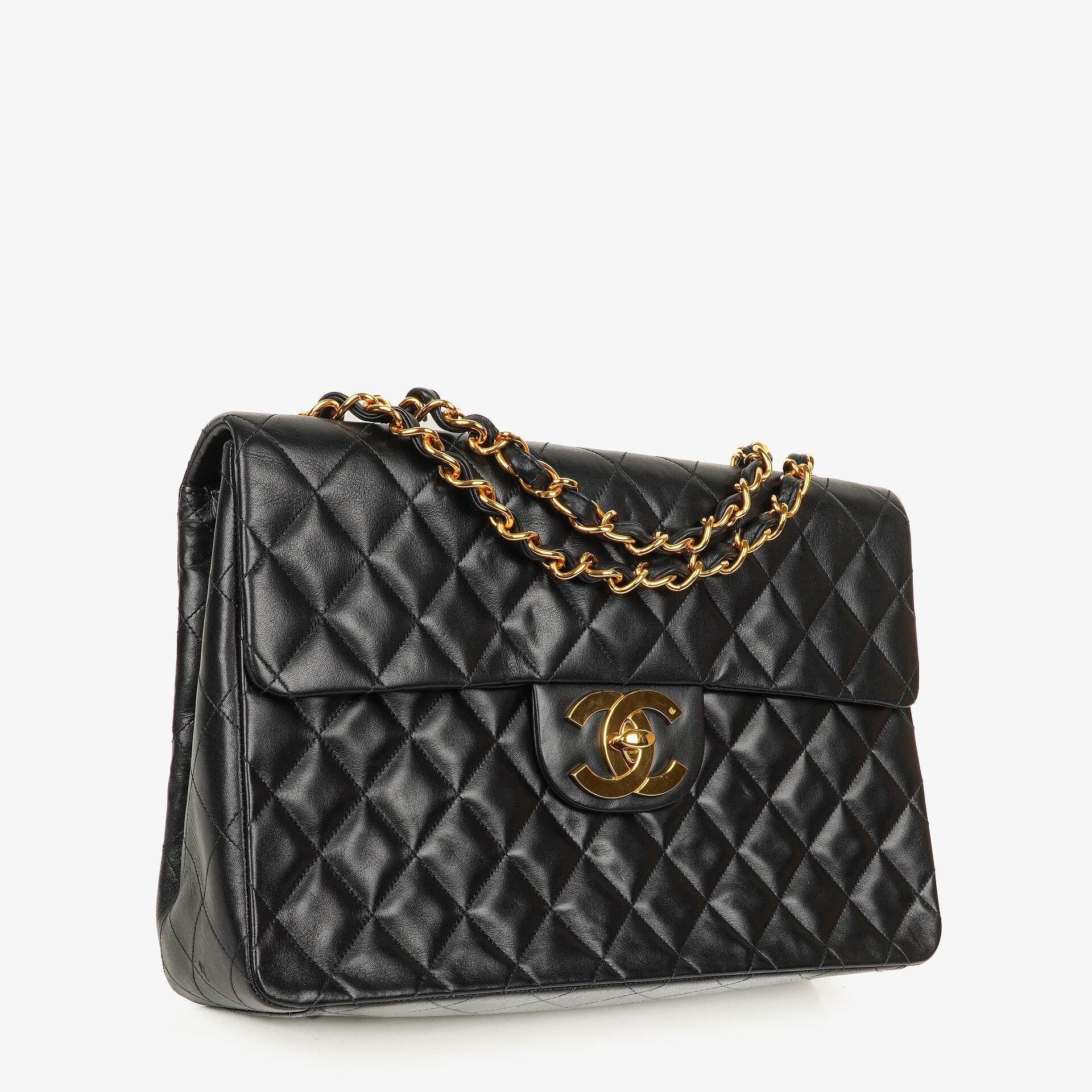 Chanel Maxi Jumbo CC Classic Single Flap Bag Black Quilted Lambskin 24K Gold-Plated Hardware