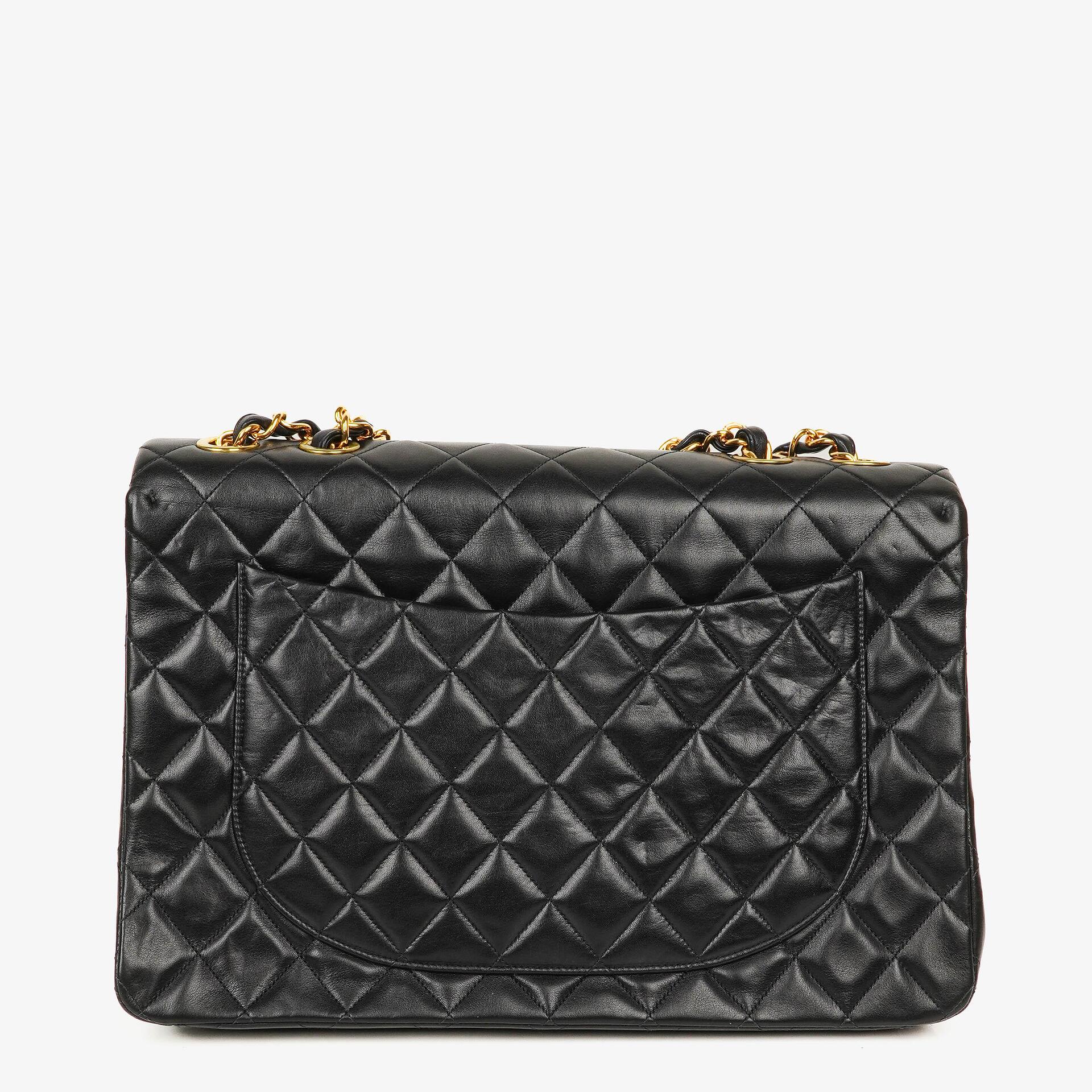 Chanel Maxi Jumbo CC Classic Single Flap Bag Black Quilted Lambskin 24K Gold-Plated Hardware