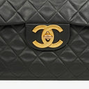 Chanel Maxi Jumbo CC Classic Single Flap Bag Black Quilted Lambskin 24K Gold-Plated Hardware
