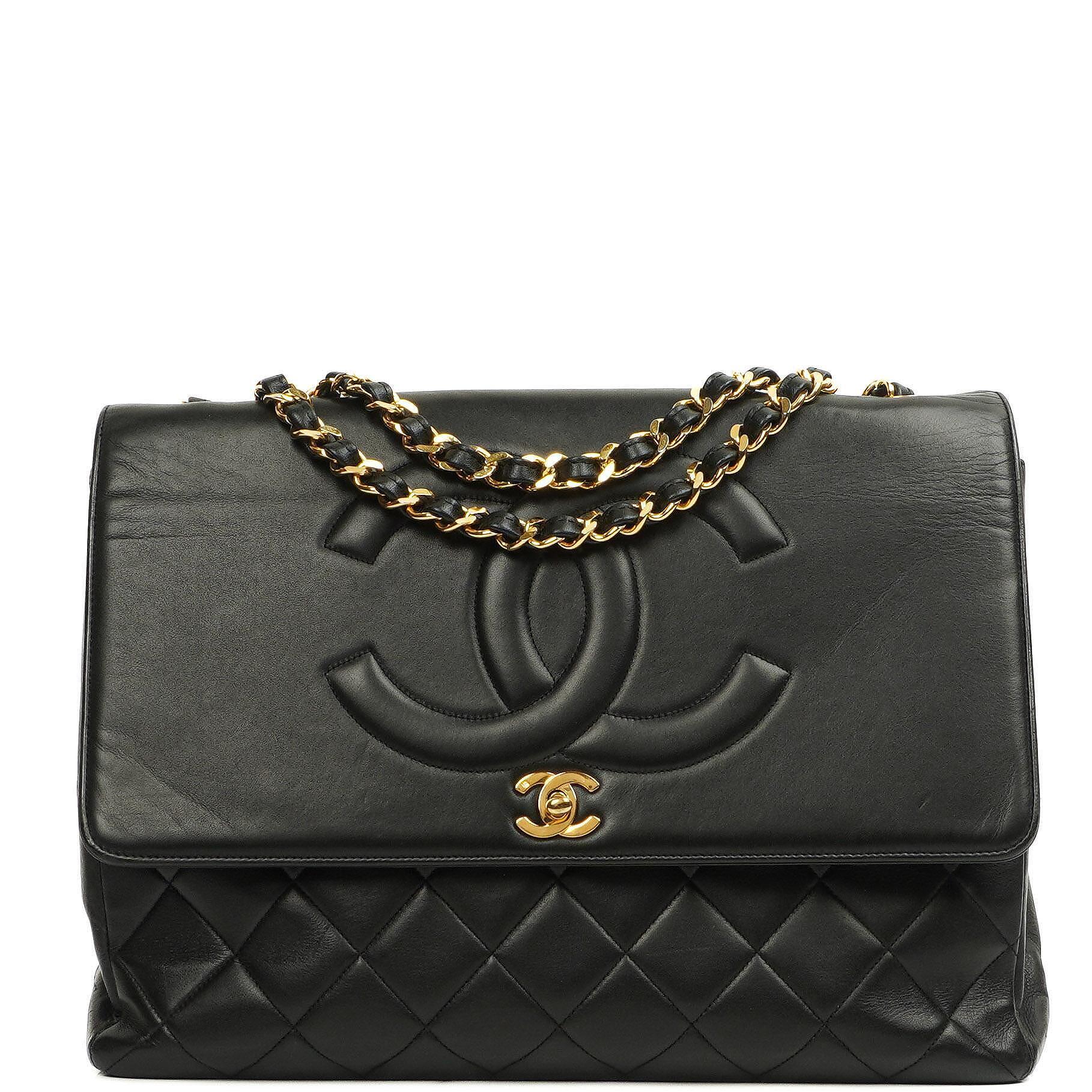 Chanel Maxi Jumbo Classic Single Flap Bag Black Quilted Lambskin 24K Gold-Plated Hardware
