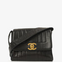 Chanel Maxi Logo Crossbody Flap Bag Black Vertical Quilted Lambskin 24K Gold-Plated Hardware