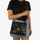 Chanel Maxi Logo Crossbody Flap Bag Black Vertical Quilted Lambskin 24K Gold-Plated Hardware