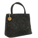 Chanel Medallion Vintage Tote Bag In Black Quilted Suede