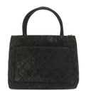 Chanel Medallion Vintage Tote Bag In Black Quilted Suede