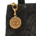 Chanel Medallion Vintage Tote Bag In Black Quilted Suede
