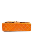 Chanel Medium Clasic Double Flap Orange Patent Quilted Leather With Silver-tone Hardware