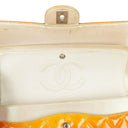Chanel Medium Clasic Double Flap Orange Patent Quilted Leather With Silver-tone Hardware