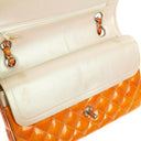 Chanel Medium Clasic Double Flap Orange Patent Quilted Leather With Silver-tone Hardware