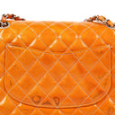 Chanel Medium Clasic Double Flap Orange Patent Quilted Leather With Silver-tone Hardware