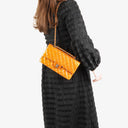 Chanel Medium Clasic Double Flap Orange Patent Quilted Leather With Silver-tone Hardware