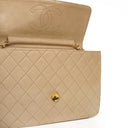Chanel Medium Classic Beige Ivory Quilted Lambskin Single Flap Bag With 24K Gold-Plated Hardware