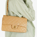 Chanel Medium Classic Beige Quilted Leather Double Flap Bag With 24K Gold-Tone Hardware