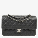 Chanel Medium Classic Black Quilted Caviar Double Flap Bag With Silver - Tone Hardware