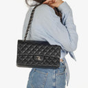 Chanel Medium Classic Black Quilted Caviar Double Flap Bag With Silver - Tone Hardware