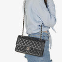 Chanel Medium Classic Black Quilted Caviar Double Flap Bag With Silver - Tone Hardware