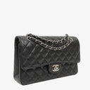 Chanel Medium Classic Black Quilted Caviar Double Flap Bag With Silver - Tone Hardware