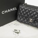 Chanel Medium Classic Black Quilted Caviar Double Flap Bag With Silver - Tone Hardware