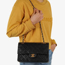 Chanel Medium Classic Black Quilted Lambskin Double Flap Bag With 24K Gold-Plated Hardware