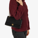 Chanel Medium Classic Double Flap Bag Black Quilted Jersey With 24K Gold-Plated Hardware