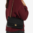 Chanel Medium Classic Double Flap Bag Black Quilted Jersey With 24K Gold-Plated Hardware