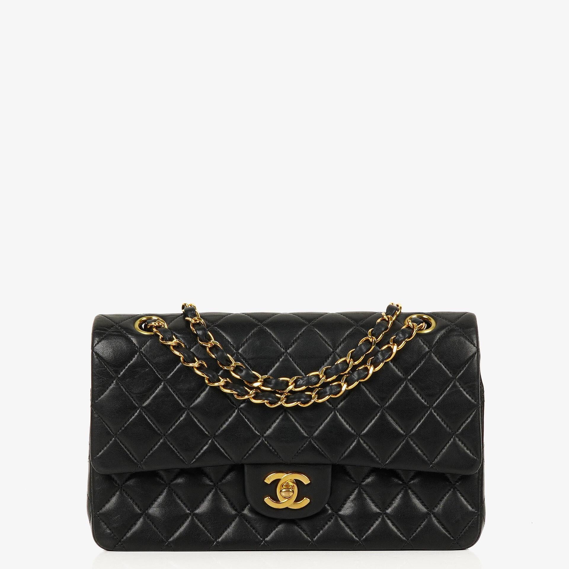 Chanel Medium Classic Double Flap Bag Black Quilted Lambskin With 24K Gold-Plated Hardware