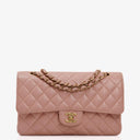 Chanel Medium Classic Double Flap Bag Pink Quilted Caviar Leather With 24K Gold-Plated Hardware