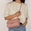 Chanel Medium Classic Double Flap Bag Pink Quilted Caviar Leather With 24K Gold-Plated Hardware