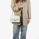 Chanel Medium Classic Double Flap Bag White Chevron Quilted Lambskin 24K Gold-Plated Hardware