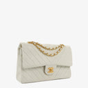 Chanel Medium Classic Double Flap Bag White Chevron Quilted Lambskin 24K Gold-Plated Hardware