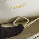 Chanel Medium Classic Double Flap Bag White Chevron Quilted Lambskin 24K Gold-Plated Hardware