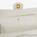 Chanel Medium Classic Double Flap Bag White Chevron Quilted Lambskin 24K Gold-Plated Hardware