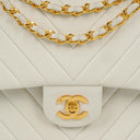 Chanel Medium Classic Double Flap Bag White Chevron Quilted Lambskin 24K Gold-Plated Hardware