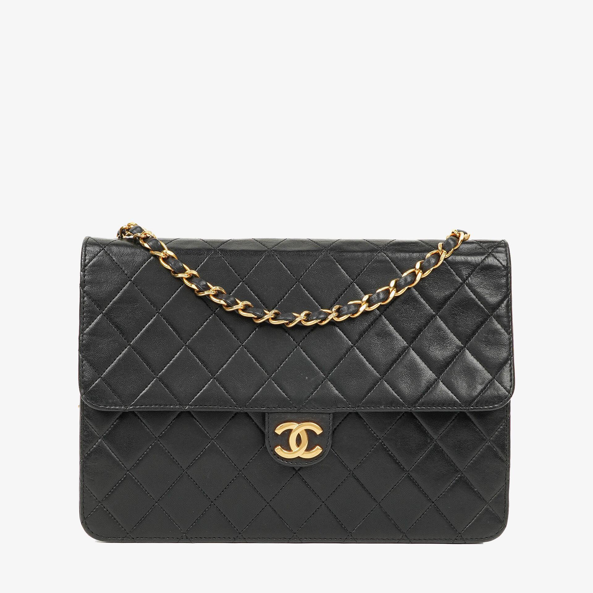 Chanel Medium Classic Single Flap Bag Black Quilted Lambskin With 24K Gold-Plated Hardware