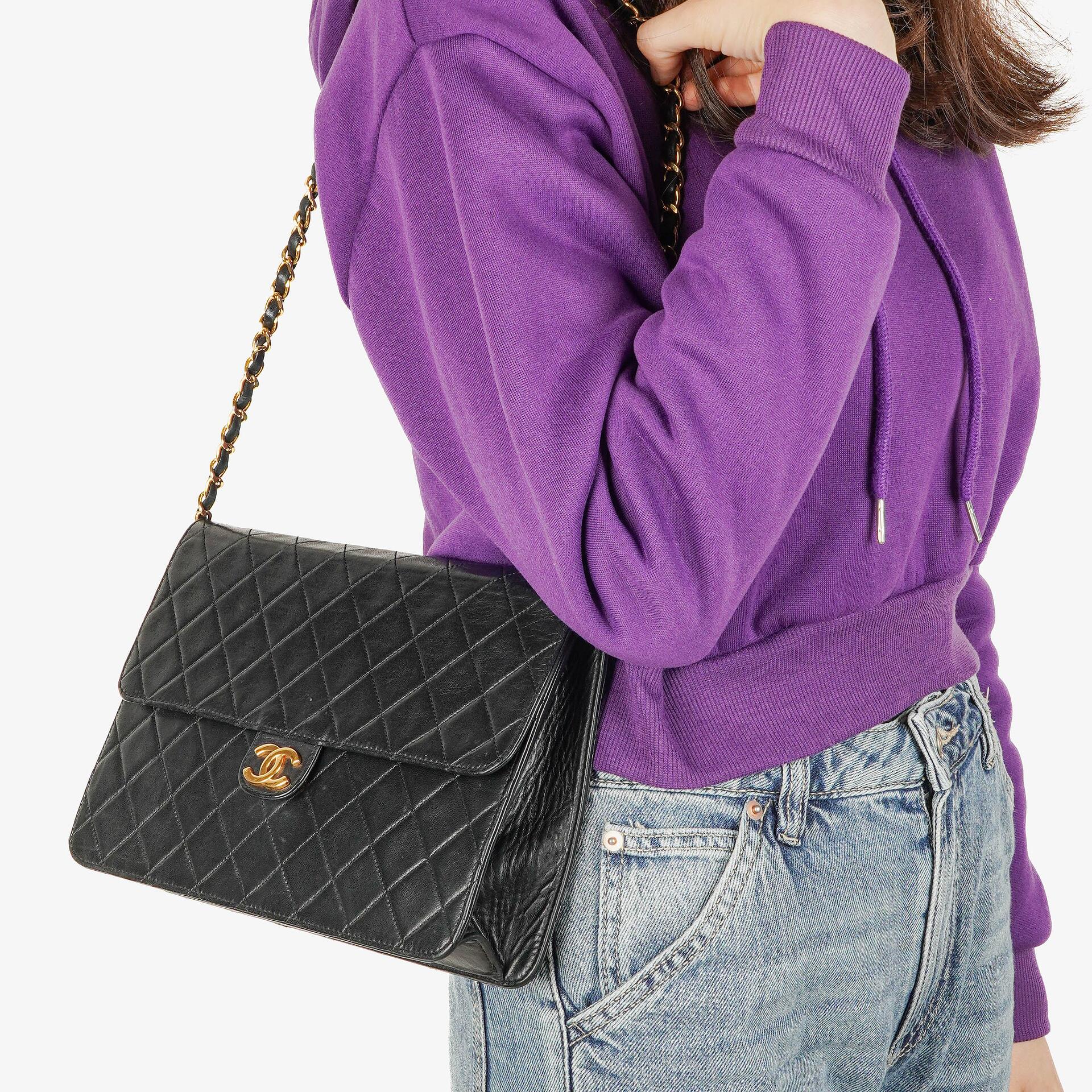 Chanel Medium Classic Single Flap Bag Black Quilted Lambskin With 24K Gold-Plated Hardware