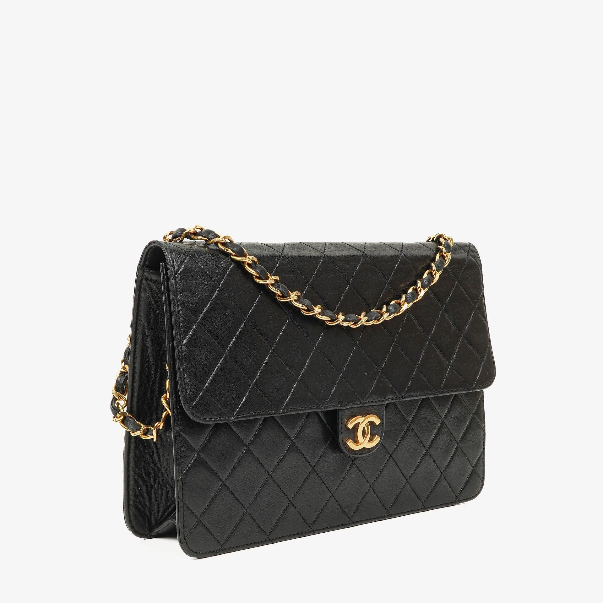 Chanel Medium Classic Single Flap Bag Black Quilted Lambskin With 24K Gold-Plated Hardware