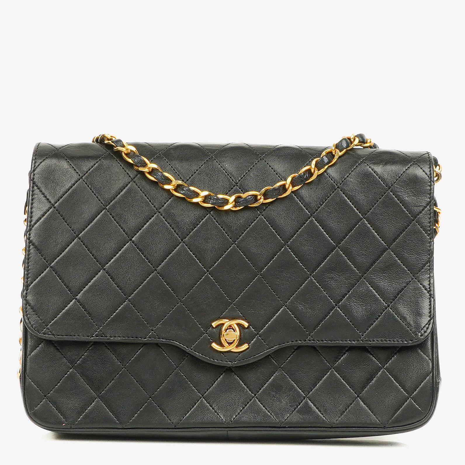 Chanel Medium Classic Single Flap Bag Black Quilted Lambskin With 24K Gold-Plated Hardware