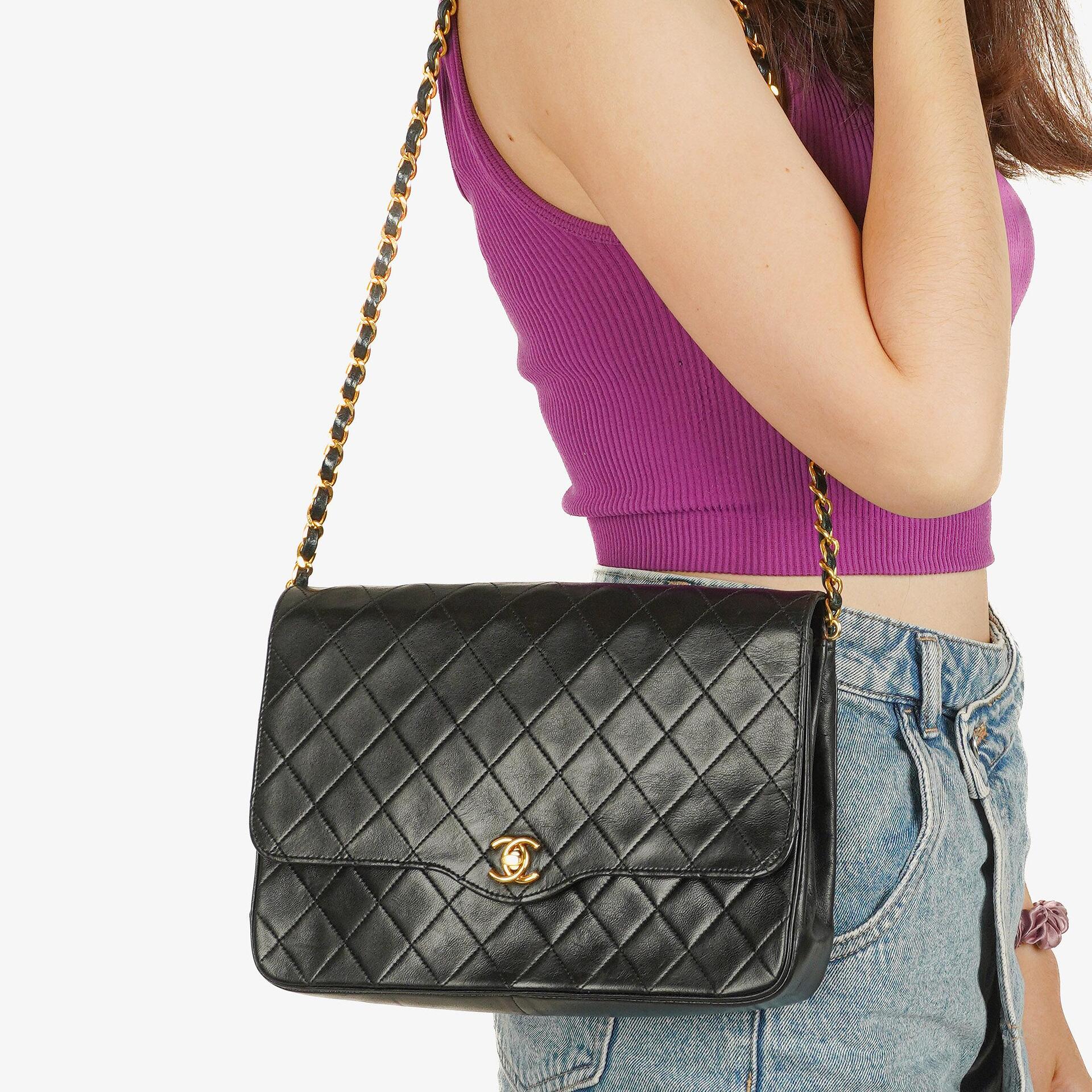 Chanel Medium Classic Single Flap Bag Black Quilted Lambskin With 24K Gold-Plated Hardware