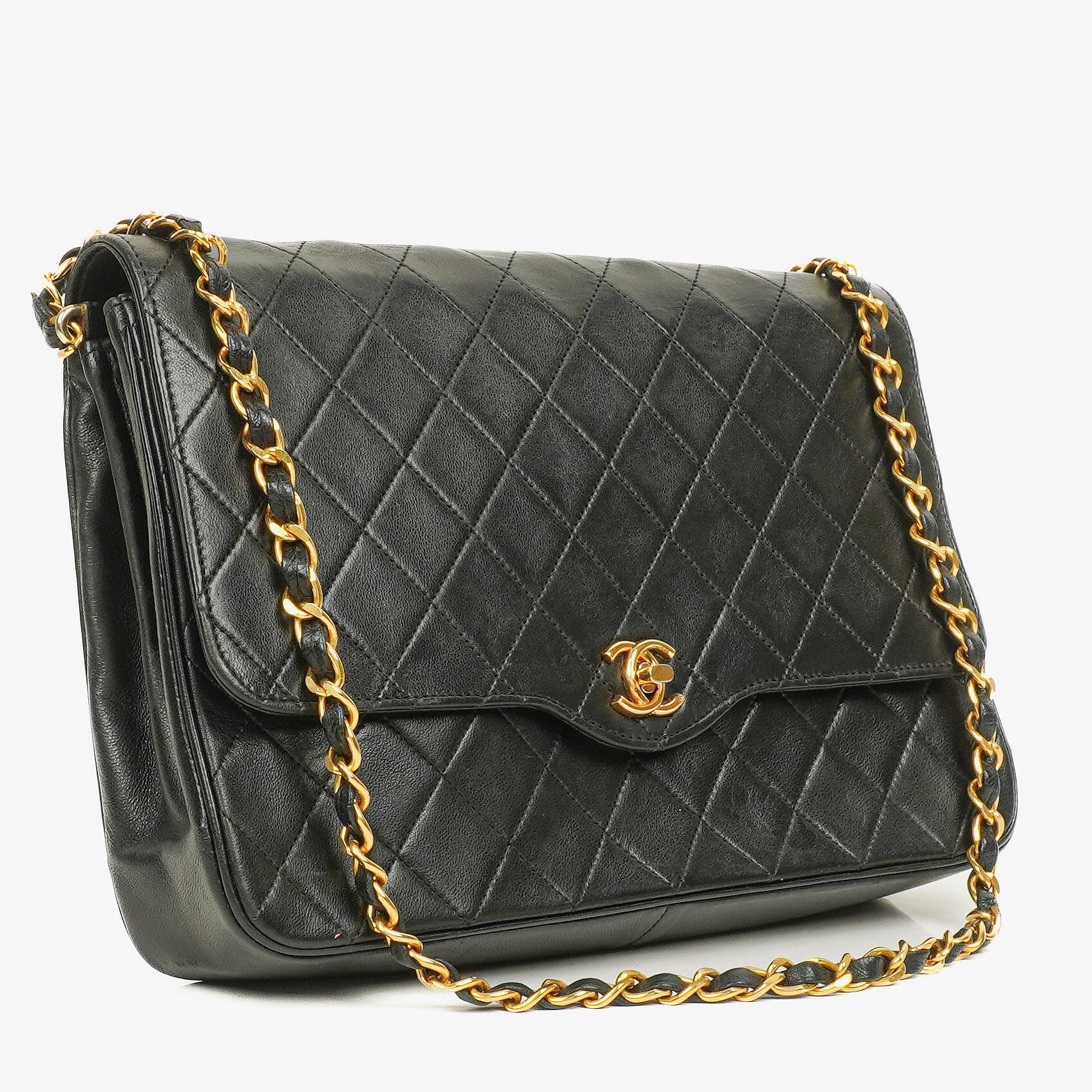 Chanel Medium Classic Single Flap Bag Black Quilted Lambskin With 24K Gold-Plated Hardware