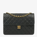 Chanel Medium Classic Single Flap Bag Black Quilted Lambskin With 24K Gold-Plated Hardware