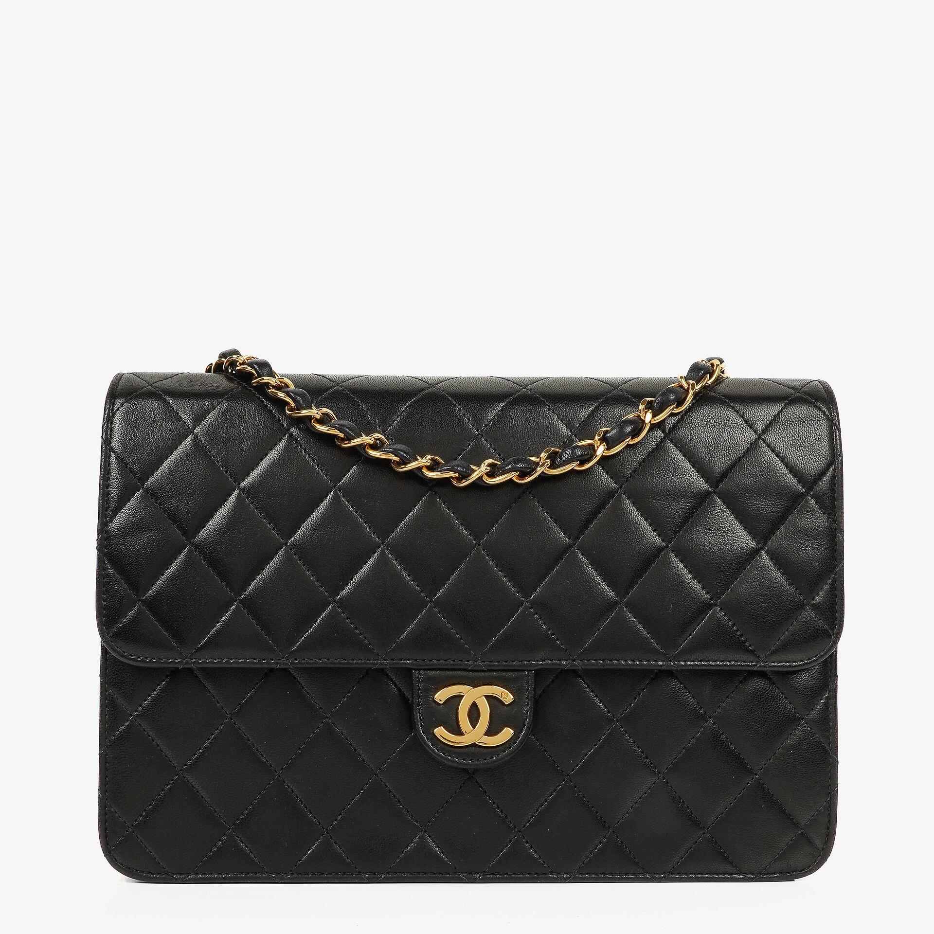 Chanel Medium Classic Single Flap Bag Black Quilted Lambskin With 24K Gold-Plated Hardware