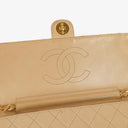 Chanel Medium Classic Single Flap Bag In Beige Quilted Lambskin With 24K Gold-Plated Hardware