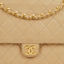 Chanel Medium Classic Single Flap Bag In Beige Quilted Lambskin With 24K Gold-Plated Hardware