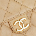 Chanel Medium Classic Single Flap Bag In Beige Quilted Lambskin With 24K Gold-Plated Hardware