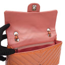 Chanel Medium Classic Single Flap Bag Orange Chevron Quilted Patent Leather Silver-Tone Hardware
